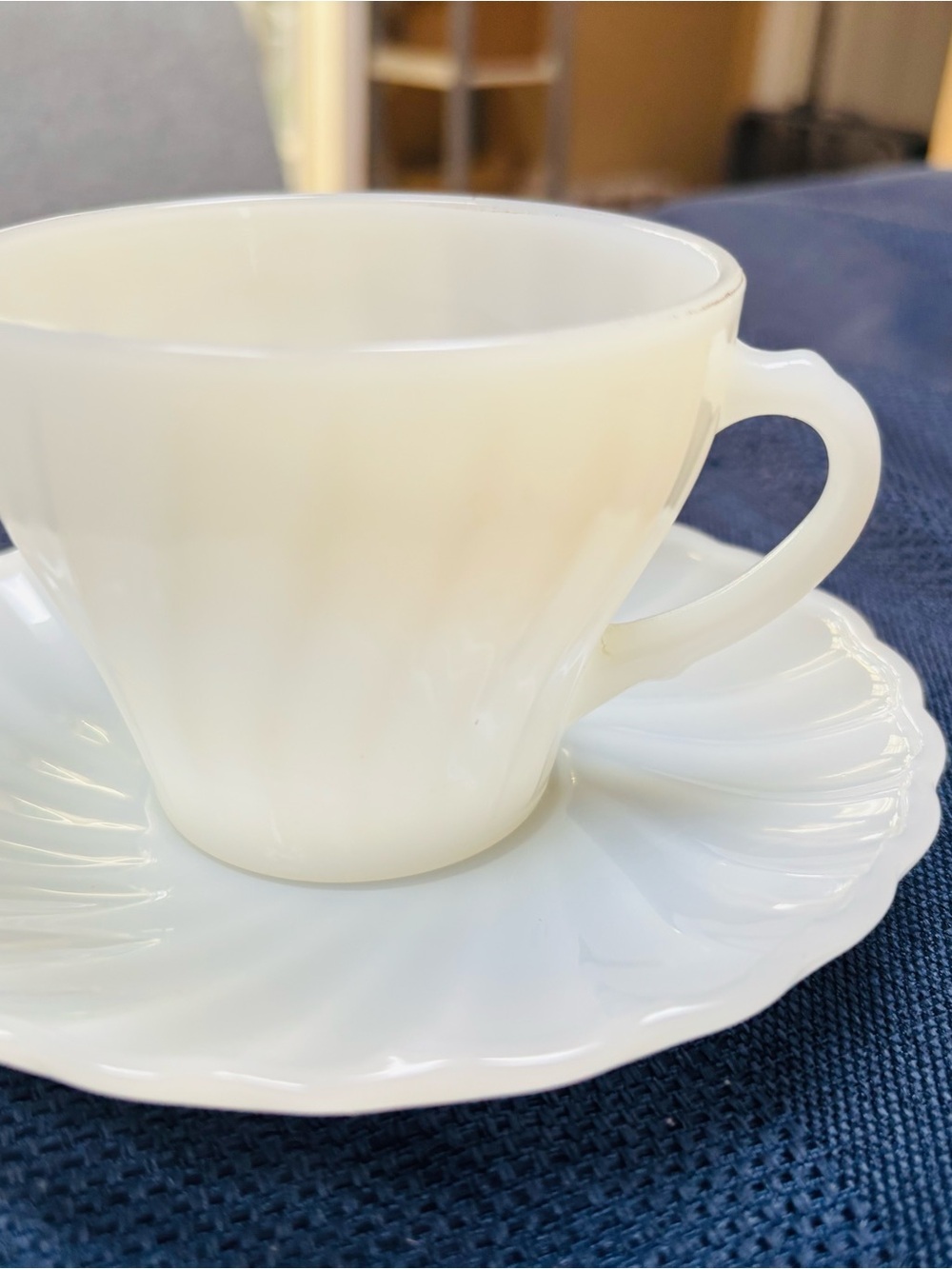 Vintage Fire King Milk Glass Shell Tea Cup and Saucer Set